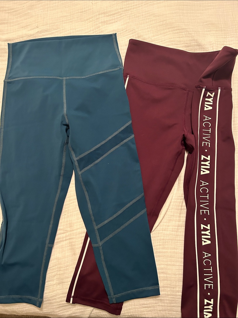 ZYIA Teal and Maroon Active Leggings Duo